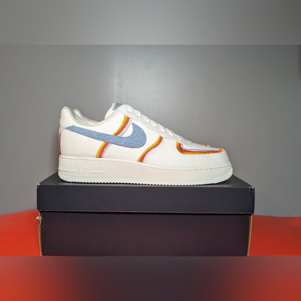 Size 12W/10.5M - Nike Air Force 1 Low Sail Denim Swoosh
